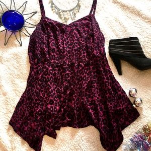 **SOLD ON MERCARI** Torrid Pink Leopard Print Challis Tank w/ Shark Bite Hem